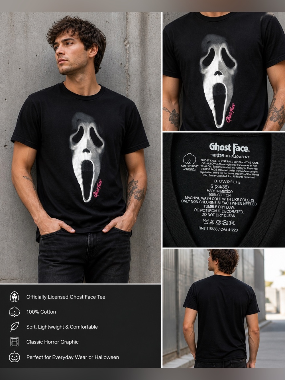 Ghostface Scream Graphic T Shirt Men’s Small Horror Movie Tee Black Streetwear